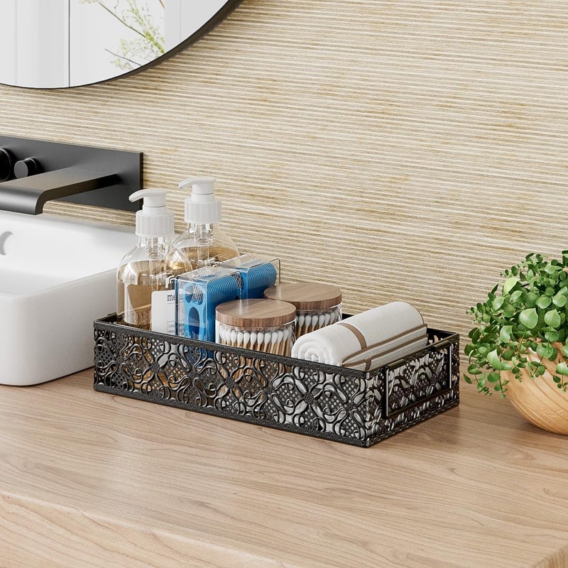 YIUKEA Toilet Tank Topper Paper Basket - Basket Decor Box with Magnetic Paper Towel Holder for Restroom Bathroom (Black) - Image 3